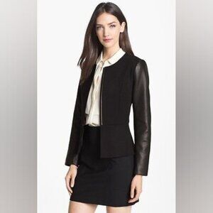 Sandro Paris Vegan Leather Ponte Black Zip Blazer Jacket